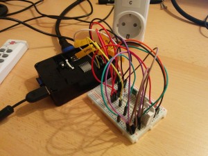 RaspberryPi wired to breadboard